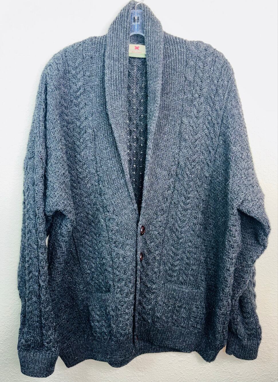 Carraig Donn 100% Pure New Wool Men's XXL Charcoal Cardigan w/Pockets